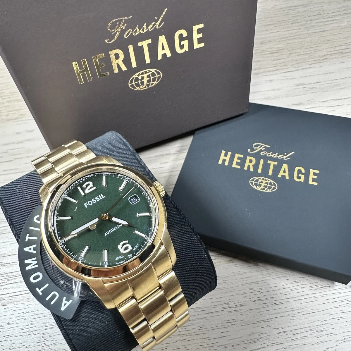 NEW✓ LIMITED EDITION✓FOSSIL HERITAGE AUTOMATIC GOLD GREEN ME3235  