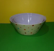 NEW!! 3 Temptations Polka Dot Melamine Nesting Serving Bowls 9" 10" 11" Birthday