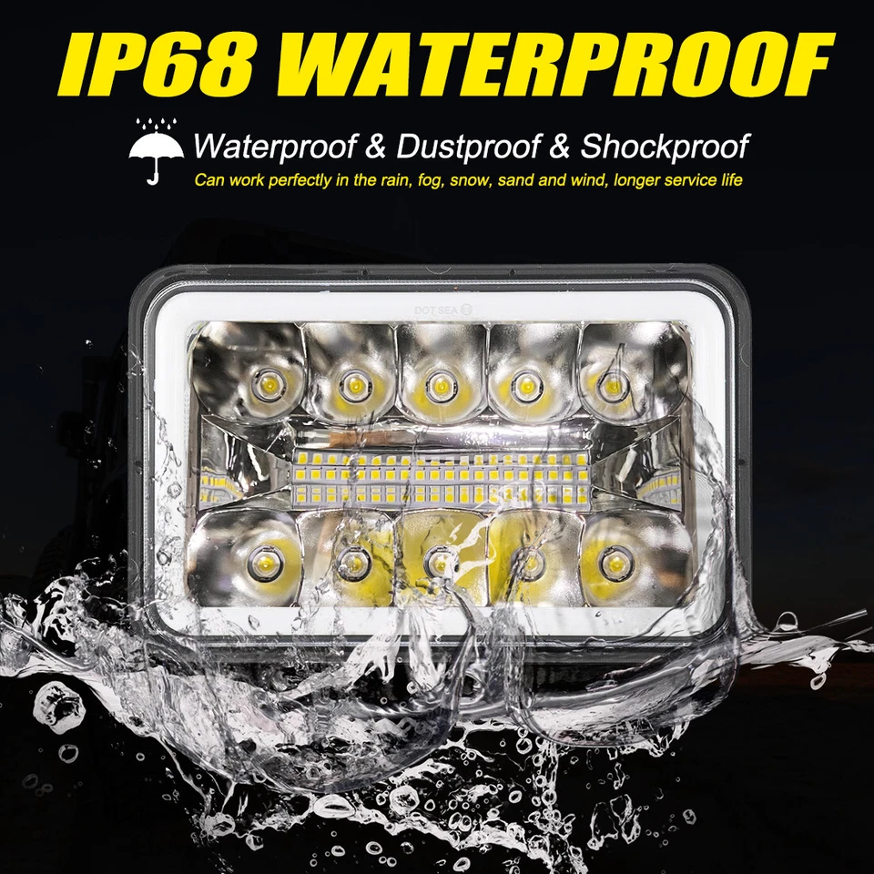 4x6" For Kenworth Peterbilt LED Headlights 357 379 378 Hi/Lo Seal Beam H4651 - Image 3 of 4