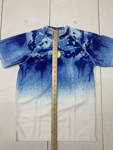 Boys Blue White Short Sleeve Swim Shirt Size 13/14 - Picture 5 of 6