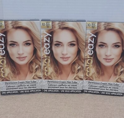 Coloreazy Permanent Cream Hair Color #10 Lightest Blonde Lot Of 3  Brand New