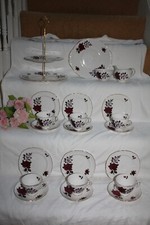 8948M Lovely Vintage Colclough "Amoretta Rose" 22 Pc Tea Set & 3 Tier Cake Stand