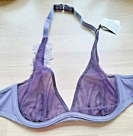 Aubade Purple/Lilac Blue Eternal DARL Sheer Satin/Mesh Plunge Halter U/W 34B