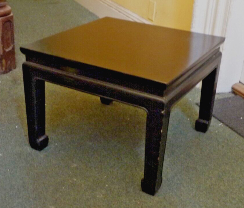 Antique Chinese Black Lacquer Top / Wood SideTable /HongKong/circa 1940/Signed