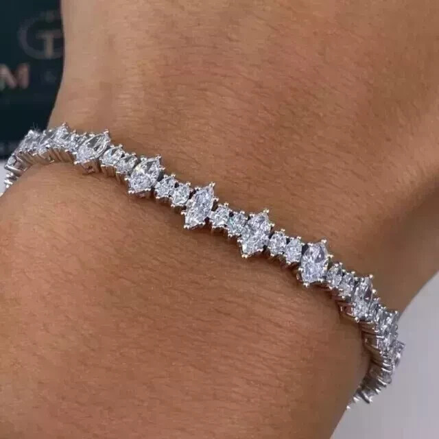 Lab Created Diamond Marquise Tennis Bracelet 7Ct in 14K White Gold Plated for Women