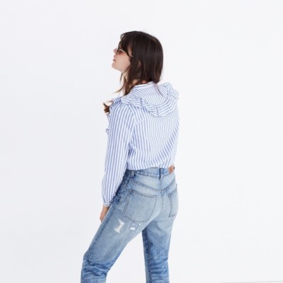 Blouse Madewell Rayée Bleu/blanc à Volants - Taille XXS, 100% Coton - Neuf Sans étiquettes