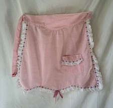 Vintage Pink Half Apron Ribbon Trim Pocket Buttons Cottagecore Rockabilly