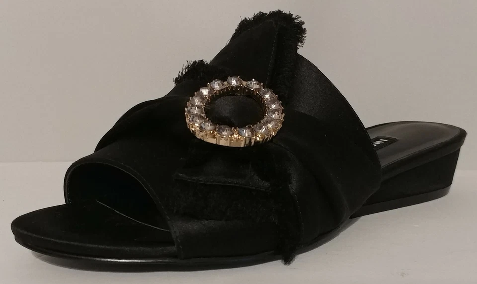 ¡¡NUEVO!! Nine West Lafay Negro Cuña Deslizable Plano 1" Tacón Talla 6.5M EE. UU. 36.5M EUR Foto 2 de 2