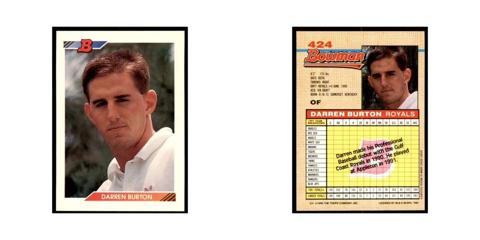 1992 Bowman Darren Burton Baseball Cards #424 - Image 3 of 3