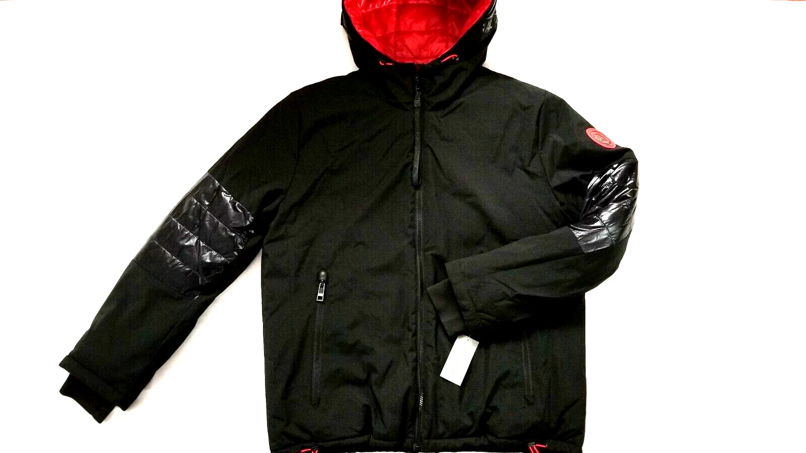 NUOVA GIACCA CON CAPPUCCIO UOMO MICHAEL KORS MIX TONE LUCIDA E OPACA NERA TAMPONE TAGLIA L