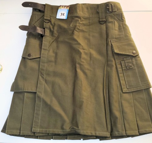 Scottish Highland Apparel OLIVE GREEN KILT Size 38, 23.5" Long NEW W TAG, NICE!