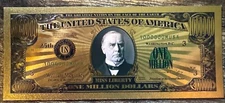 $1,000,000 Million Dollar McKinley Novelty 24K Gold Foil Plated Note Bill