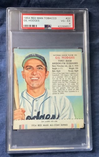 1954 Red Man #22 Gil Hodges Brooklyn Dodgers HOF PSA 4 VG/EX /With Tab - Picture 3 of 4