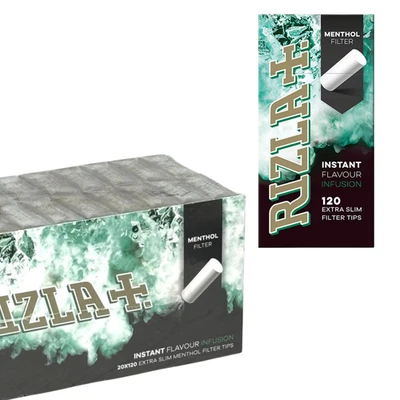 Rizla MENTHOL Extra Slim Filter Tips 5.7mm (120s x 20 = 2400 Tips - Full Box)