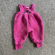 Vintage Girls Osh Kosh B'Gosh Pink Quilted Romper Overalls Jumpsuit Embroidered