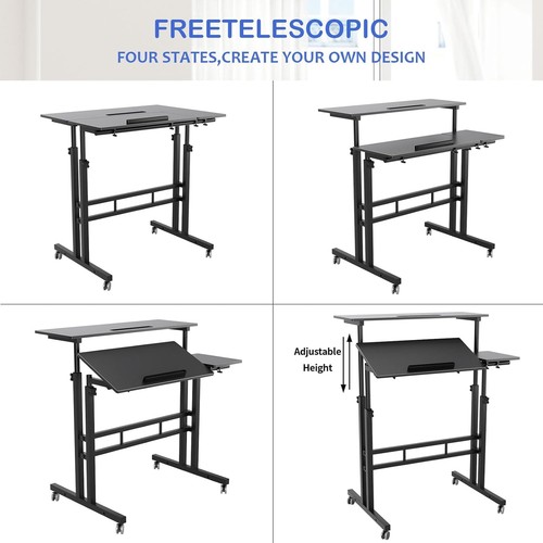 soges Mobile Laptop Sit-Stand Desk, Height Adjustable Standing Tiltable Black - Afbeelding 6 van 9