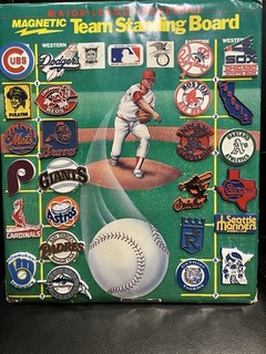 VINTAGE MLB 1980’s MAGNETIC TEAM STANDINGS BOARD WITH 25 RUBBER FRIDGE MAGNETS