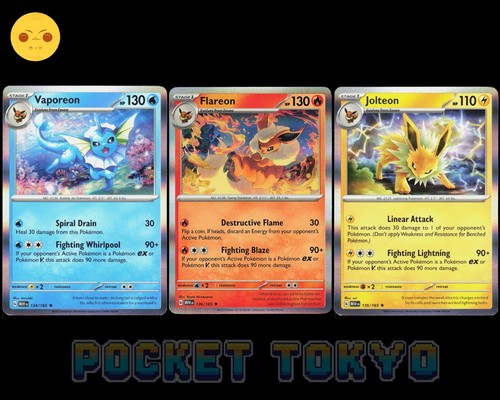 Pokemon Vaporeon 134/165 Flareon 135/165 Jolteon 136/165 Set of 3 151 HOLO -NM-