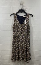 LOFT Women's Navy Blue Floral Sleeveless V-Neck Fit Flare Knit Dress Sz 4 NWT