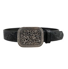 Ariat Womens Blingy Western Black Leather Belt Silver Buckle Rhinestones Size S