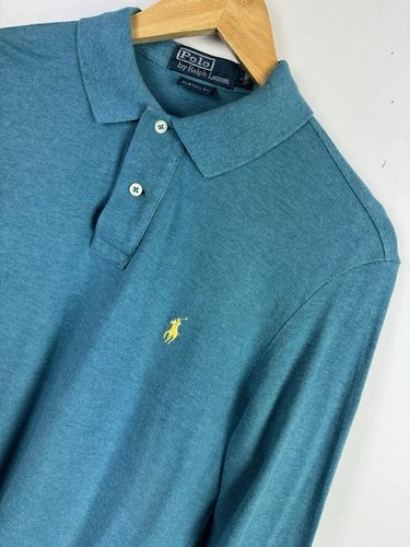 RALPH LAUREN Long Sleeve Polo Shirt Men’s Medium Custom Fit Teal Great Condition