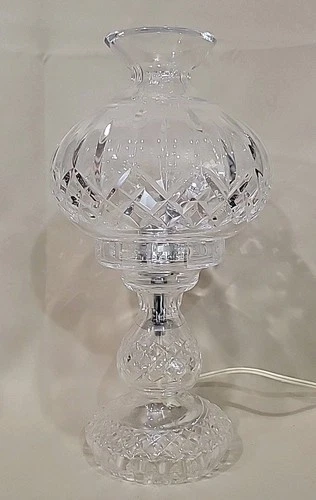 VINTAGE WATERFORD CUT CRYSTAL "FIONA" HURRICANE 2 Pc LAMP OLD LOGO 14" RARE READ
