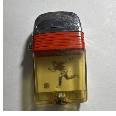 Scripto Vu-Lighter Collectible Lighter with Bowling Graphic Red and Yellow
