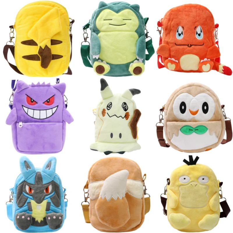 Bolso de hombro de felpa Pokemon regalo para niños Pikachu Eevee Mimikyu Gengar Snorlax 20 cm