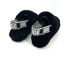 UGG Fluff Yeah Slide Womens 8 Black Shearling Platform Slingback Cozy Slippers