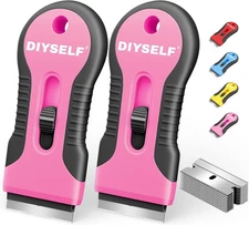 DIYSELF 2 Pack Razor Blade Scraper, 10 PCS Spare Blades, Enhanced Pink 