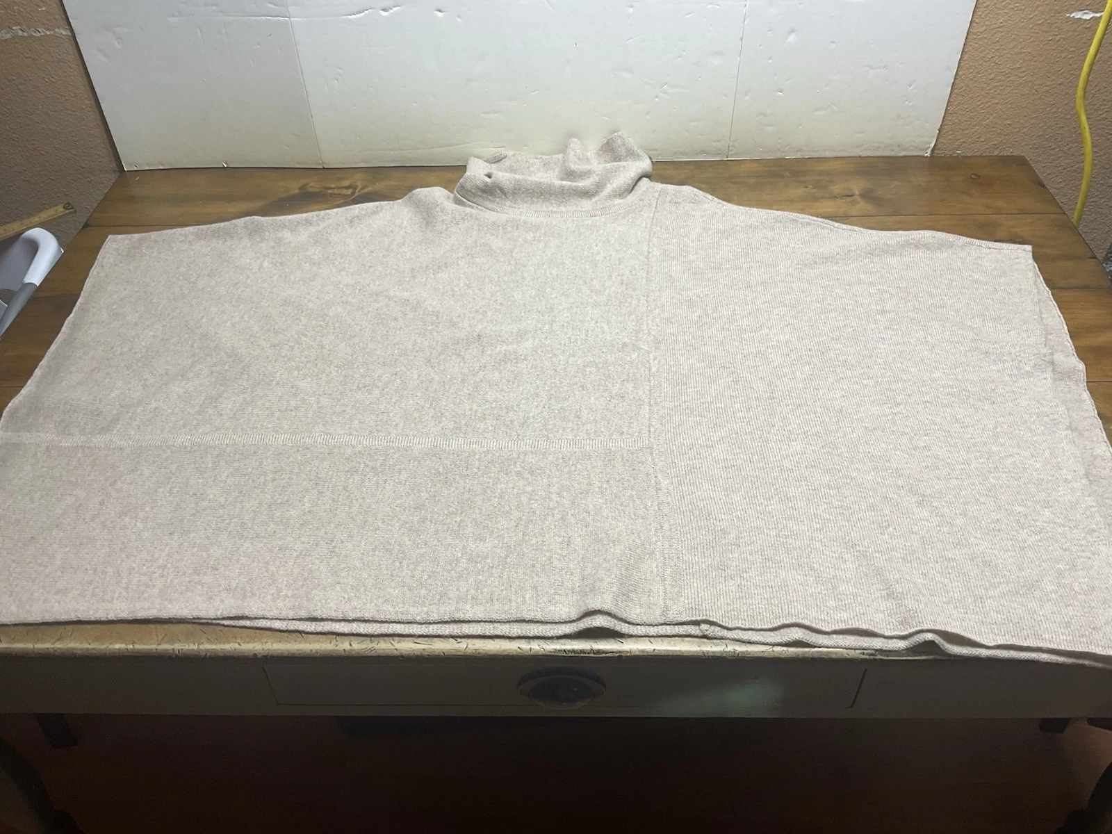 Eileen Fisher Wool Yak Blend Cowl Neck Poncho Sweater Light Brown One Size