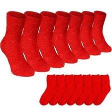 Geyoga 7 Pairs of Fuzzy Socks for Women Warm Slipper Soft Plush Coral Red