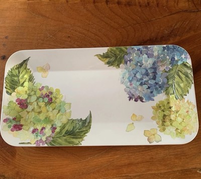 Shabby Chic Melamine Serving Tray Hydrangeas Blue Green 15 X 8 Boho