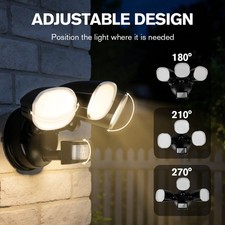 3Head LED Flood Light Outdoor Security Light Motion Activated Wall Mounted Wired