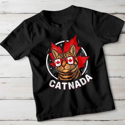 Catnada Kanadische Katzen Tiere Wortspiele Unisex Kinder T-Shirt Maple Leaf Grafik