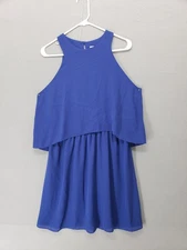Love Ady Dress Womens Large Blue Cobalt Sleeveless Layered Fit Flare Made USA