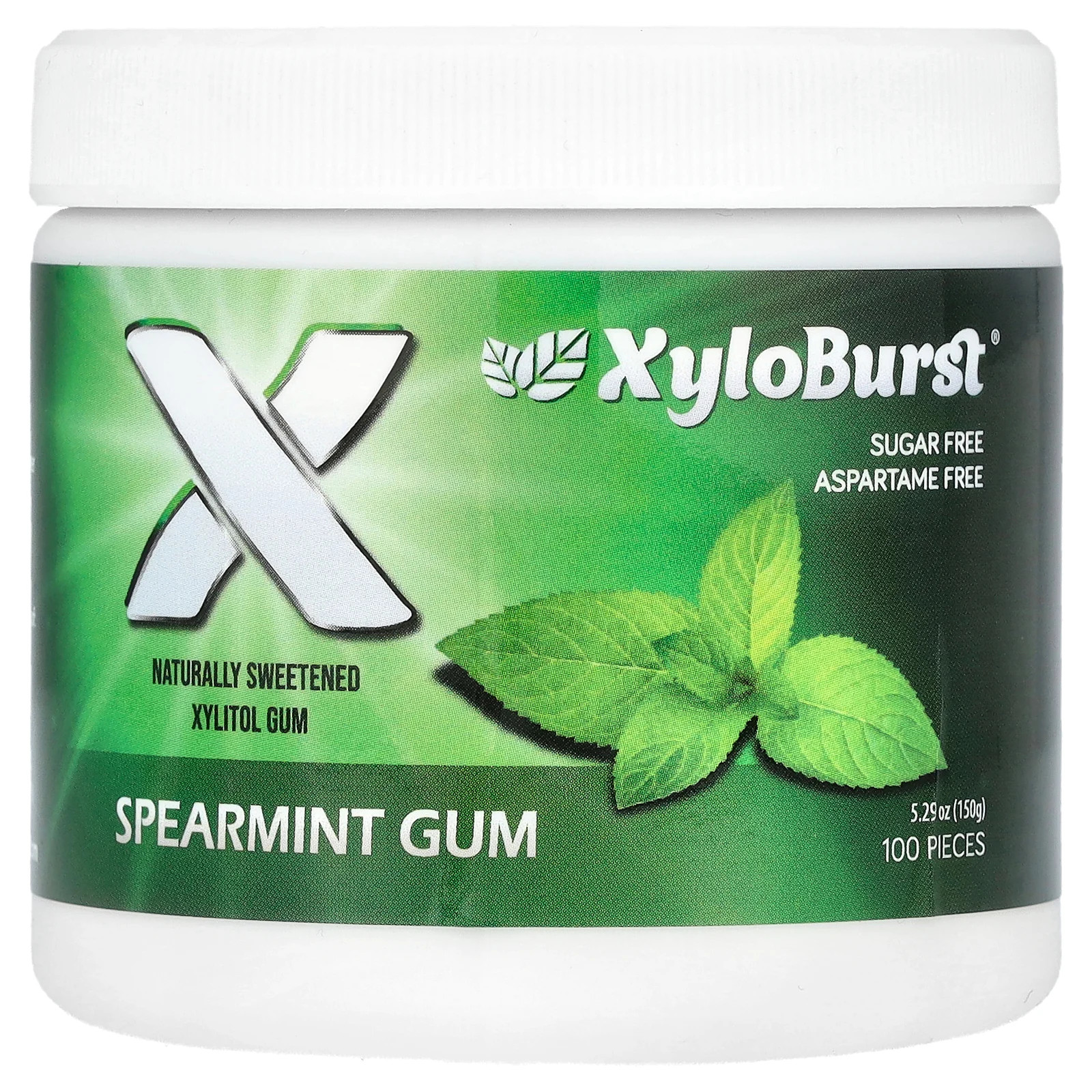 Goma de xilitol, menta verde, 100 piezas, 5,29 oz (150 g)