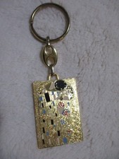 Gustav Klimt Painting Keychain Tag Charm The Kiss Der Kuss Gold tone enamel