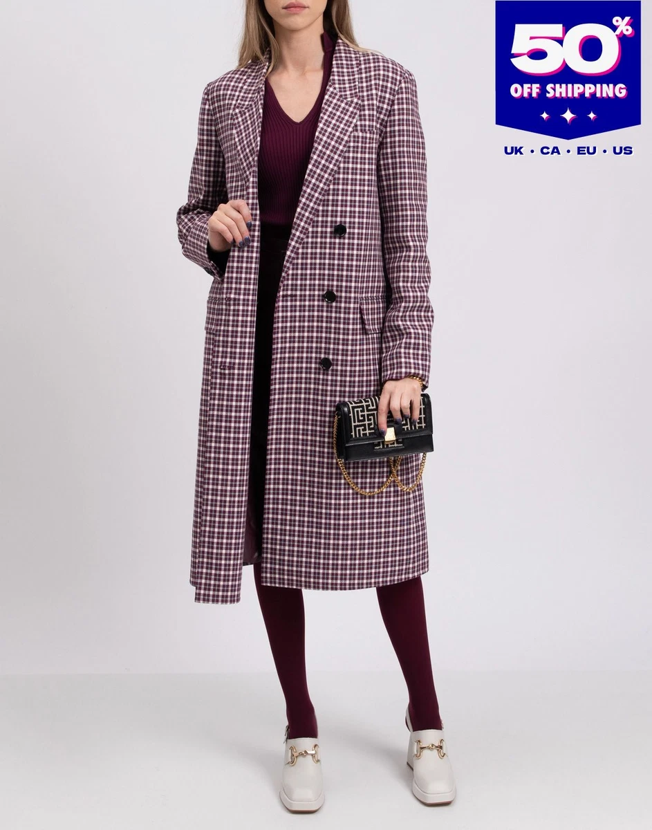 PVP €2990 BURBERRY Abrigo Doble Pecho UK14 US12 IT46 L-XL Cuello Solapa Tartán