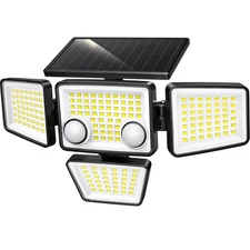 Solar Outdoor Lights - 3000LM 188 Motion Outdoor Lights, 4 Heads IP65 Waterpr...