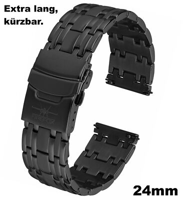 FIREFOX Uhrenarmband 24mm echt vollmassiv Edelstahl schwarz quick change release