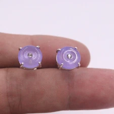 18K Gold Plated Alloy Handmade Purple Jade Round Women Earrings Stud 9.5mm Size