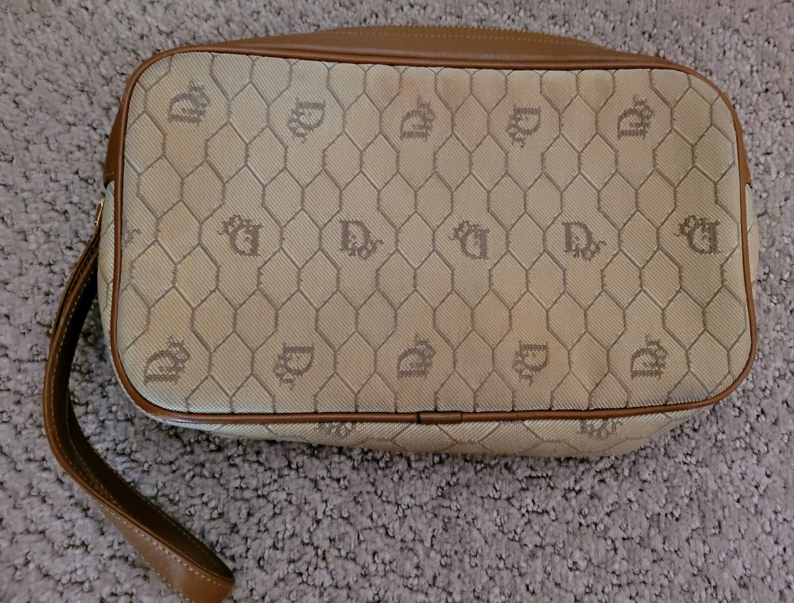 AUTHENTIQUE CHRISTIAN DIOR VINTAGE TOILE EN NID D'ABEILLE PVC SAC DE VOYAGE POCHE D'OCCASION
