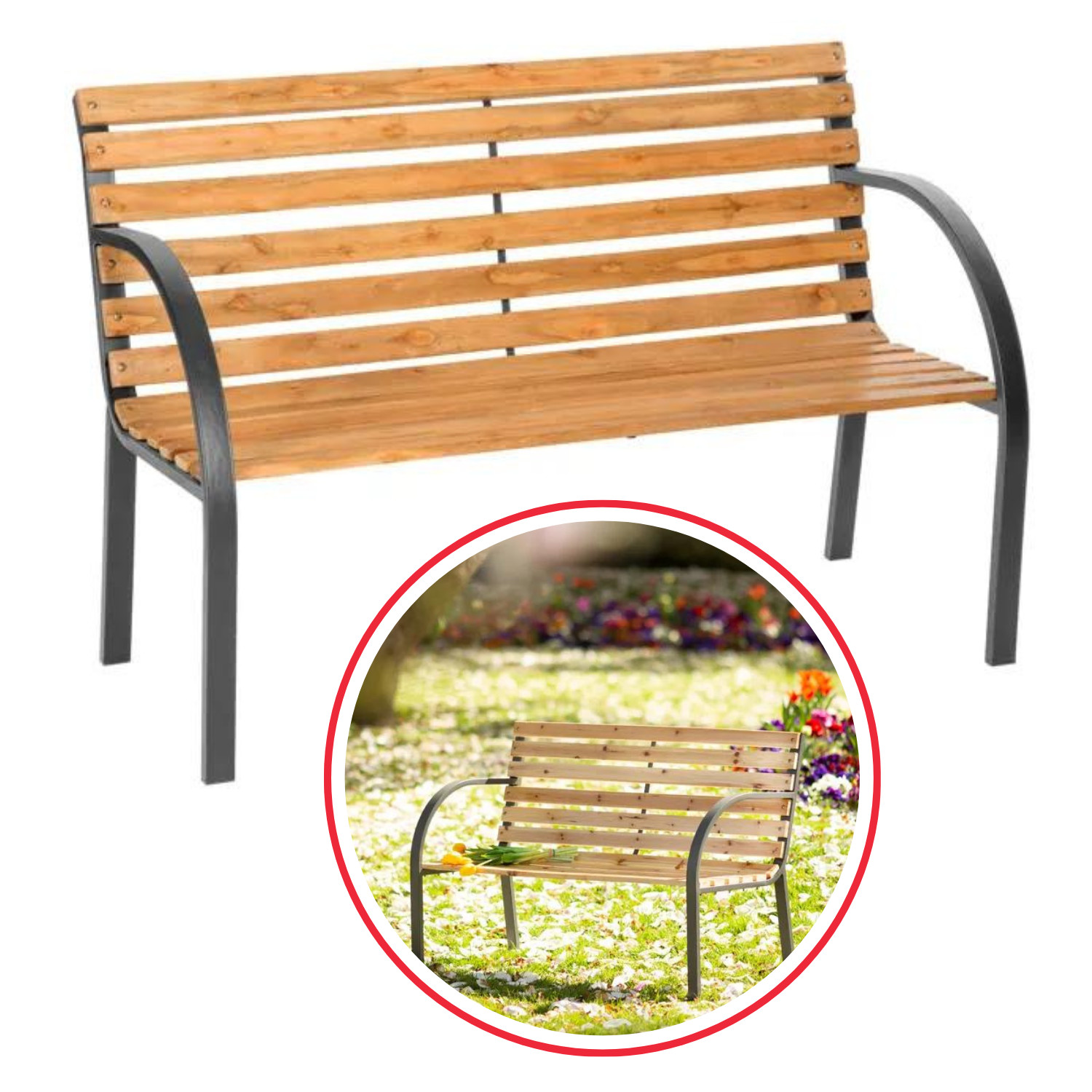 Banc de jardin 2 places MICHA en bois pour petit balcon et cour extérieure