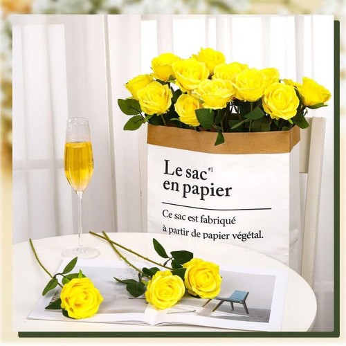 36 Pcs Silk Rose Bouquet Bridal Artificial Flowers,Fake Rose Long Stem Yellow - 第 3/7 張圖片