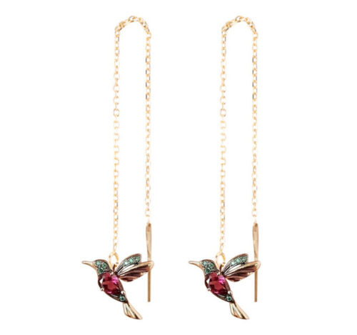 Hummingbird Necklace Earrings Rhinestone Pendant Bird Birds Rhinestone Rosegold
