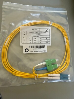 LC/UPC to SC/APC SM Duplex Patch Cord 2m Yellow 9/125 PVC
