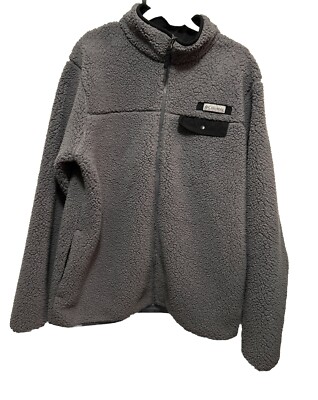 Columbia Men's Large Jacket Gray Black Trim Teddy Bear Fleece