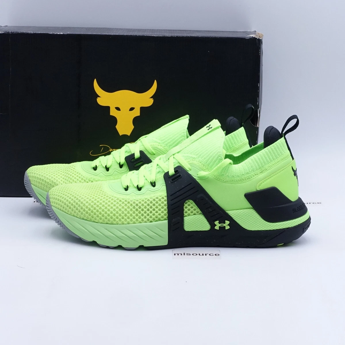 Size 13 Men's Under Armour Project Rock 4 Training Shoes 3023695-303  Green/Black