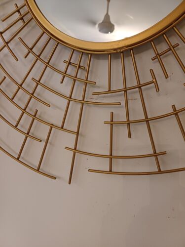 Metal Copper Graphic Design Vintage Antique Handmade Round Big Wall Art Mirror - Picture 9 of 15
